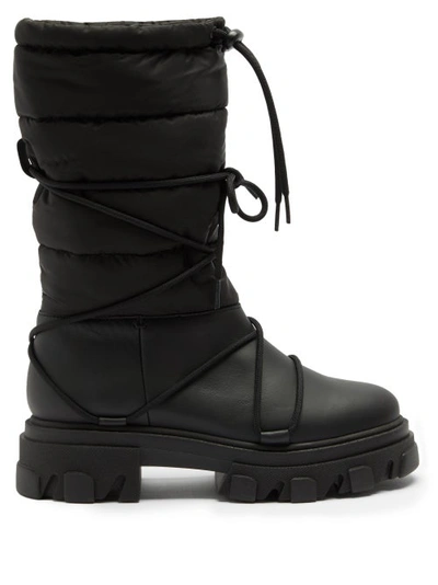 Ganni Quilted Shell And Leather Platform Boots In Black ModeSens