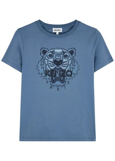 Shop Kenzo Blue Tiger-print Cotton T-shirt