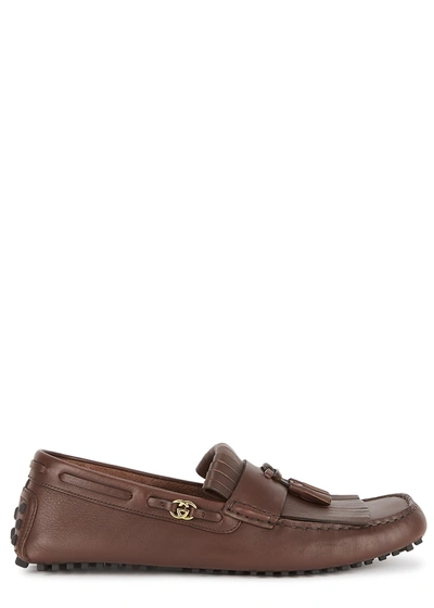 Shop Gucci Ayrton Dark Brown Leather Driving Shoes