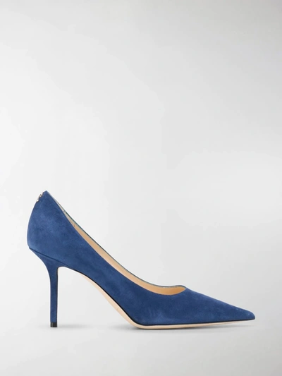 Shop Jimmy Choo Love Suede Pointed-toe Pumps 85mm In Blue