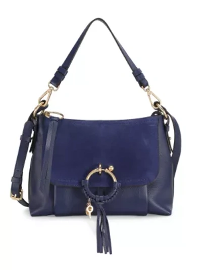 Shop See By Chloé Small Joan Suede & Leather Hobo Bag In Classic Navy