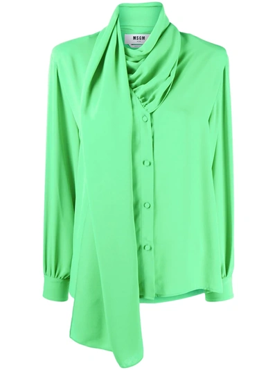 Shop Msgm Tie Collar Blouse In Green