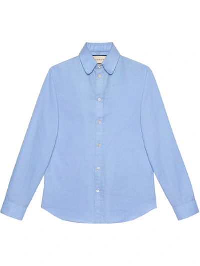 Shop Gucci Club Collar Oxford Cotton Shirt In Blue