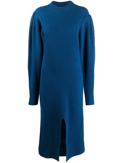 Shop Isabel Marant Perrine Structured Shoulder Dress In Blue