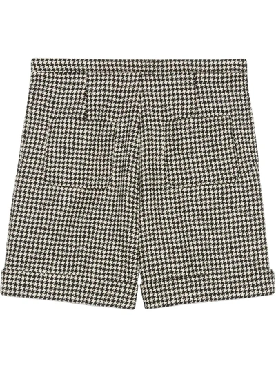 Shop Gucci Houndstooth Wool Shorts In Black