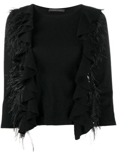 Shop Alberta Ferretti Feather-trimmed Wool Jumper In Black