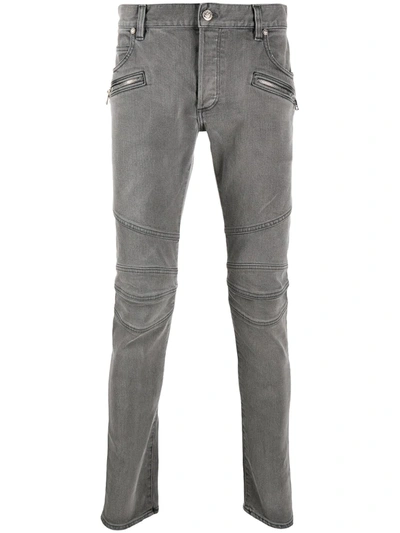 Shop Balmain Skinny Panelled Jeans In Grey