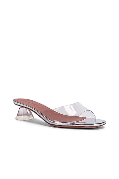 Shop Amina Muaddi Lupita 40 Plexi Sandal In Transparent & Silver Mirror