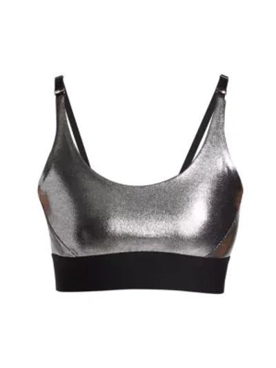 Shop Heroine Sport Metallic Convertible Sports Bra In Platinum