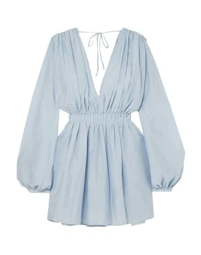 Shop Matin Woman Mini Dress Sky Blue Size 8 Cotton, Silk
