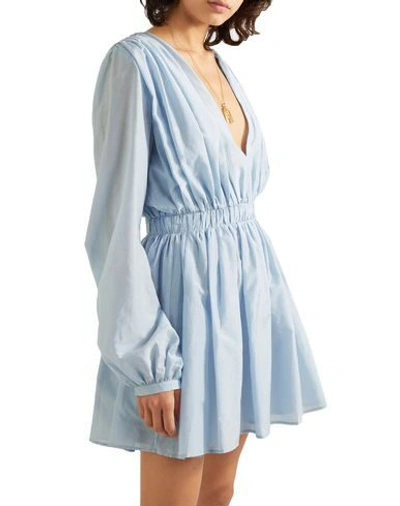 Shop Matin Woman Mini Dress Sky Blue Size 8 Cotton, Silk