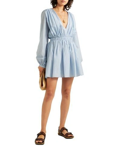 Shop Matin Woman Mini Dress Sky Blue Size 8 Cotton, Silk