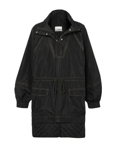 Shop Ganni Overcoats In Black