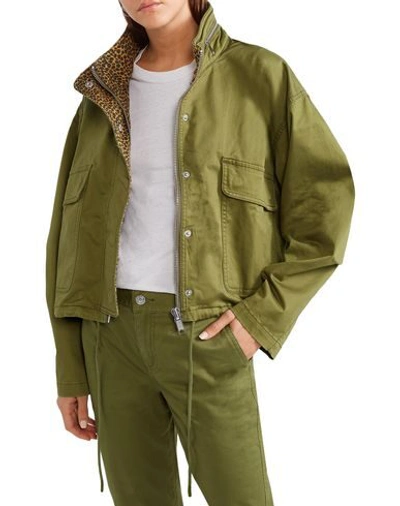 Shop Current Elliott Current/elliott Woman Jacket Military Green Size 3 Cotton, Elastane