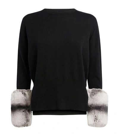 Shop Izaak Azanei Round Neck Sweater With Chinchilla Cuff In Black
