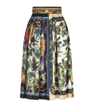 Shop Dolce & Gabbana Silk Autumn Print Midi Skirt