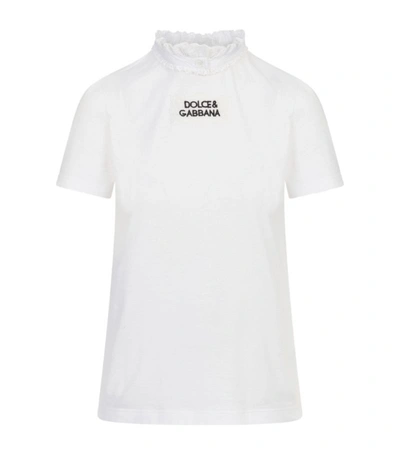 Shop Dolce & Gabbana Embroidered Ruffle-neck T-shirt