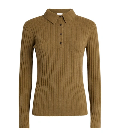 Shop Allude Ribbed Cashmere Polo Shirt