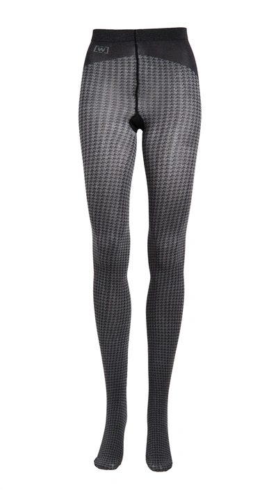 Shop Wolford Reese Stay Up Tights In Black/ash