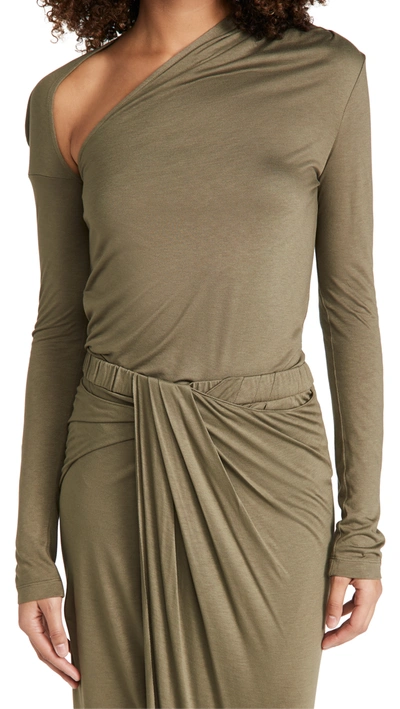 Shop Helmut Lang Asymmetric Long Sleeve Jersey Top In Naval Green