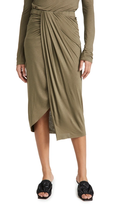 Shop Helmut Lang Ruched Jersey Skirt In Naval Green