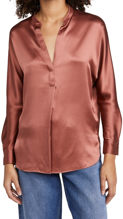 Shop Vince Band Collar Blouse In Antique Rouge