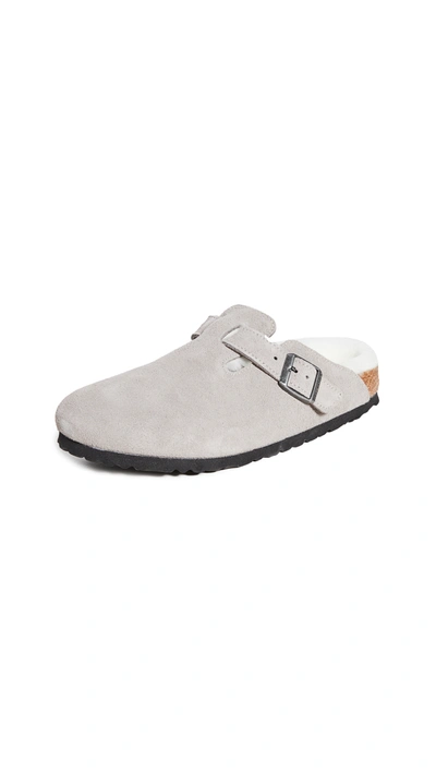 Birkenstock Boston Shearling Clogs In Stone Coin