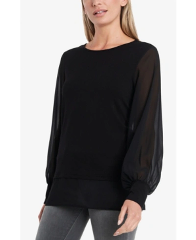 Shop Vince Camuto Women's Long Sleeve Knit Top With Chiffon Sleeves In Rich Black