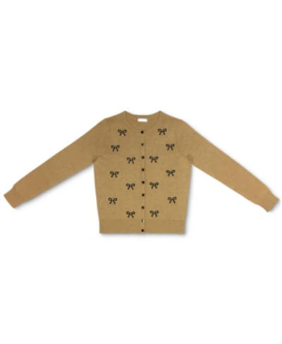 Shop Charter Club Embellished Bow Button Cardigan, Created For Macy's In Warm Camel Heather