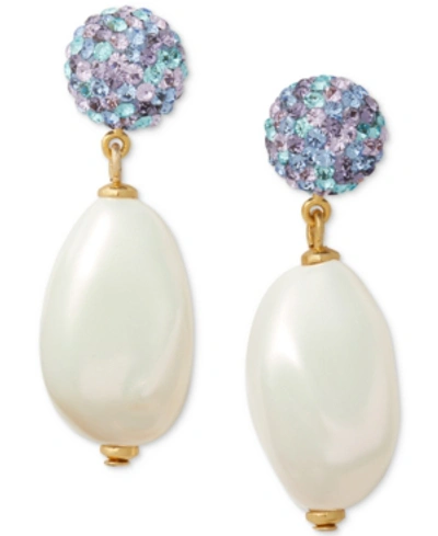 Shop Kate Spade Gold-tone Pave Fireball & Imitation Pearl Drop Earrings In Blue