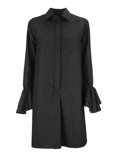Shop Max Mara Segovia Wool Flannel Dress In Dark Grey