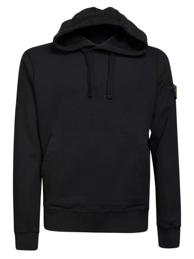 Shop Stone Island Logo Patched Plain Hoodie In Black