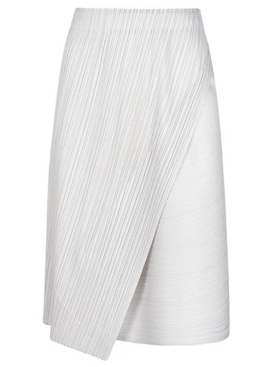 Shop Issey Miyake Diagonal Pleats Skirt In Light Grey