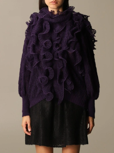Shop Alberta Ferretti Sweater Mohair Rouches In Violet