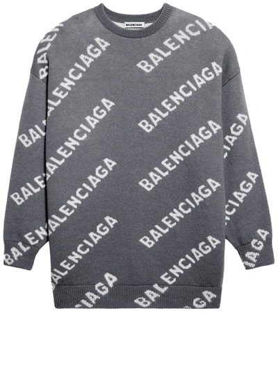 Shop Balenciaga Logo Sweater Gray In Grey
