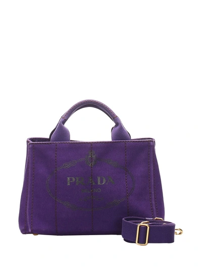 Pre-owned Prada Logo Print Two-way Bag In Purple