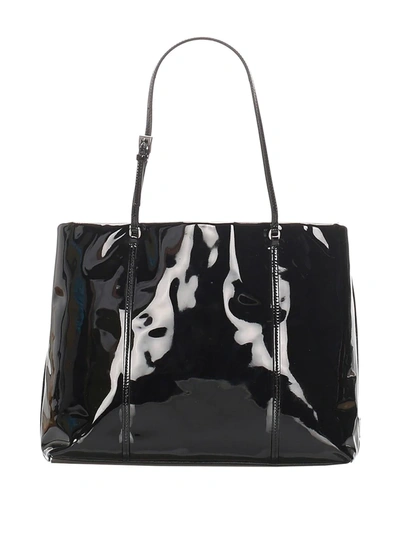 Pre-owned Prada Varnished Tote Bag In Black