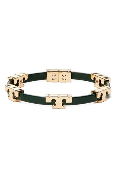 Shop Tory Burch T-logo Single Wrap Bracelet In Tory Gold / Pine Tree