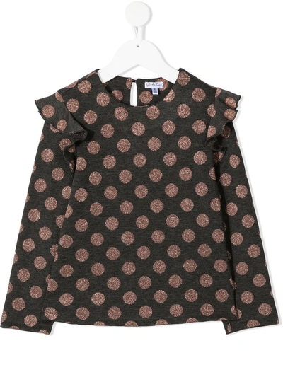 Piccola Ludo Polka Dot Print Blouse In Grey