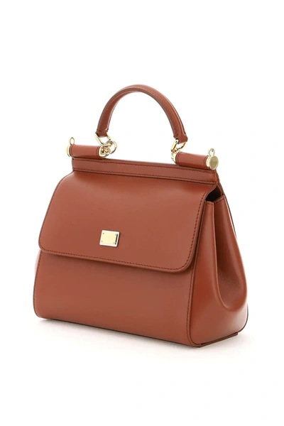 Shop Dolce & Gabbana Small Sicily Shoulder Bag In Brown
