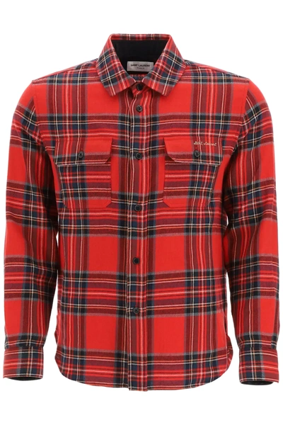 Shop Saint Laurent Tartan Flannel Shirt In Red,blue,white