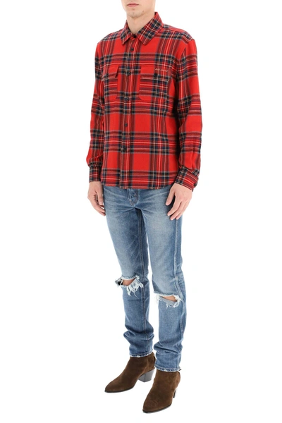 Shop Saint Laurent Tartan Flannel Shirt In Red,blue,white