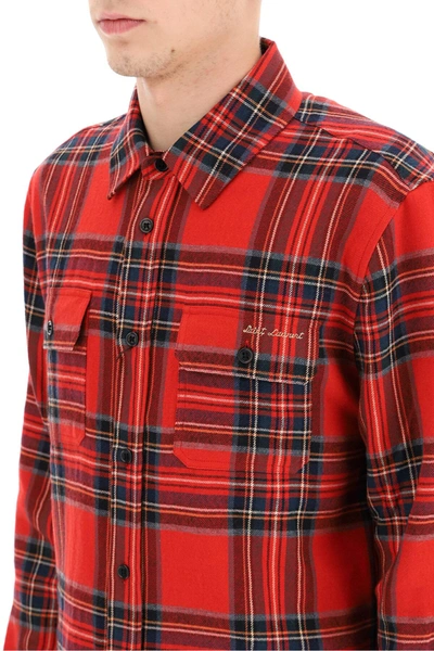 Shop Saint Laurent Tartan Flannel Shirt In Red,blue,white