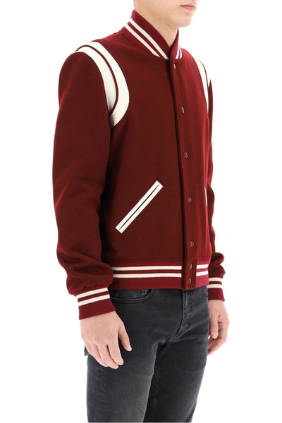 Shop Saint Laurent Teddy Bomber In Wool And Leather In Red,white