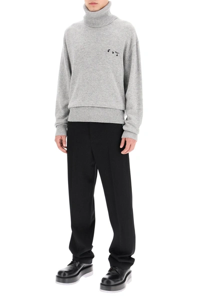 Shop Off-white Cashmere Sweater With Logo Embroidery In Grey,black