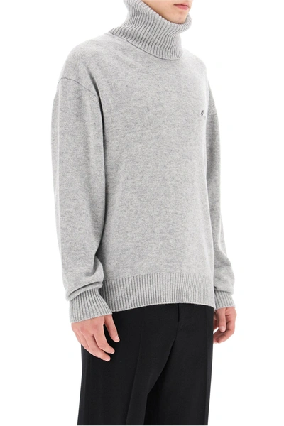 Shop Off-white Cashmere Sweater With Logo Embroidery In Grey,black