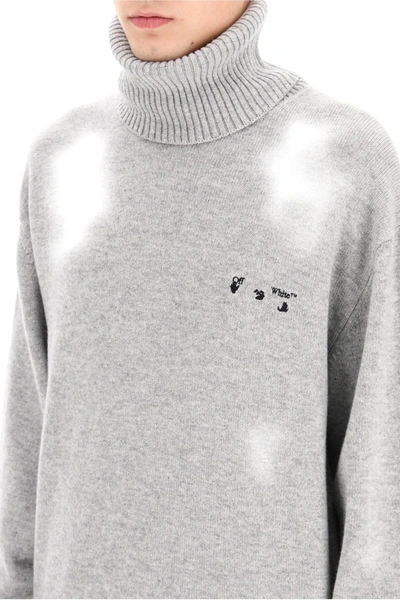Shop Off-white Cashmere Sweater With Logo Embroidery In Grey,black