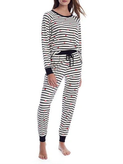 Shop Kate Spade Dot Stripe Velour Pajama Set In Bakery Dot Strip