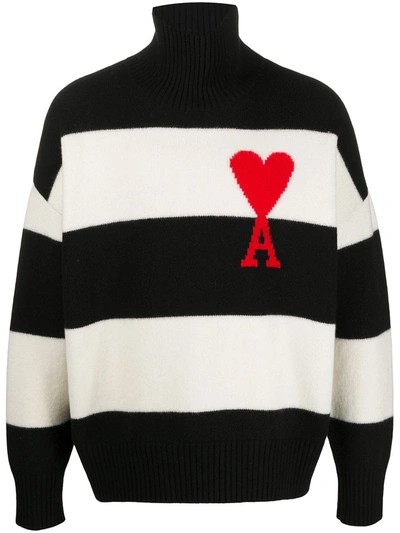 Shop Ami Alexandre Mattiussi Oversized Ami De Coeur Striped Jumper In Black