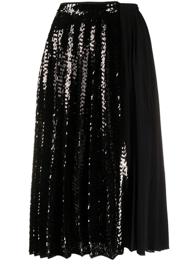 Shop N°21 Sequinned Pleated Skirt In Black
